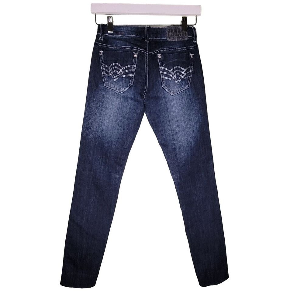 Zana Di Skinny Jeans 3 Dark Wash Embroidered Pockets Low Rise Raw Hem Western‎